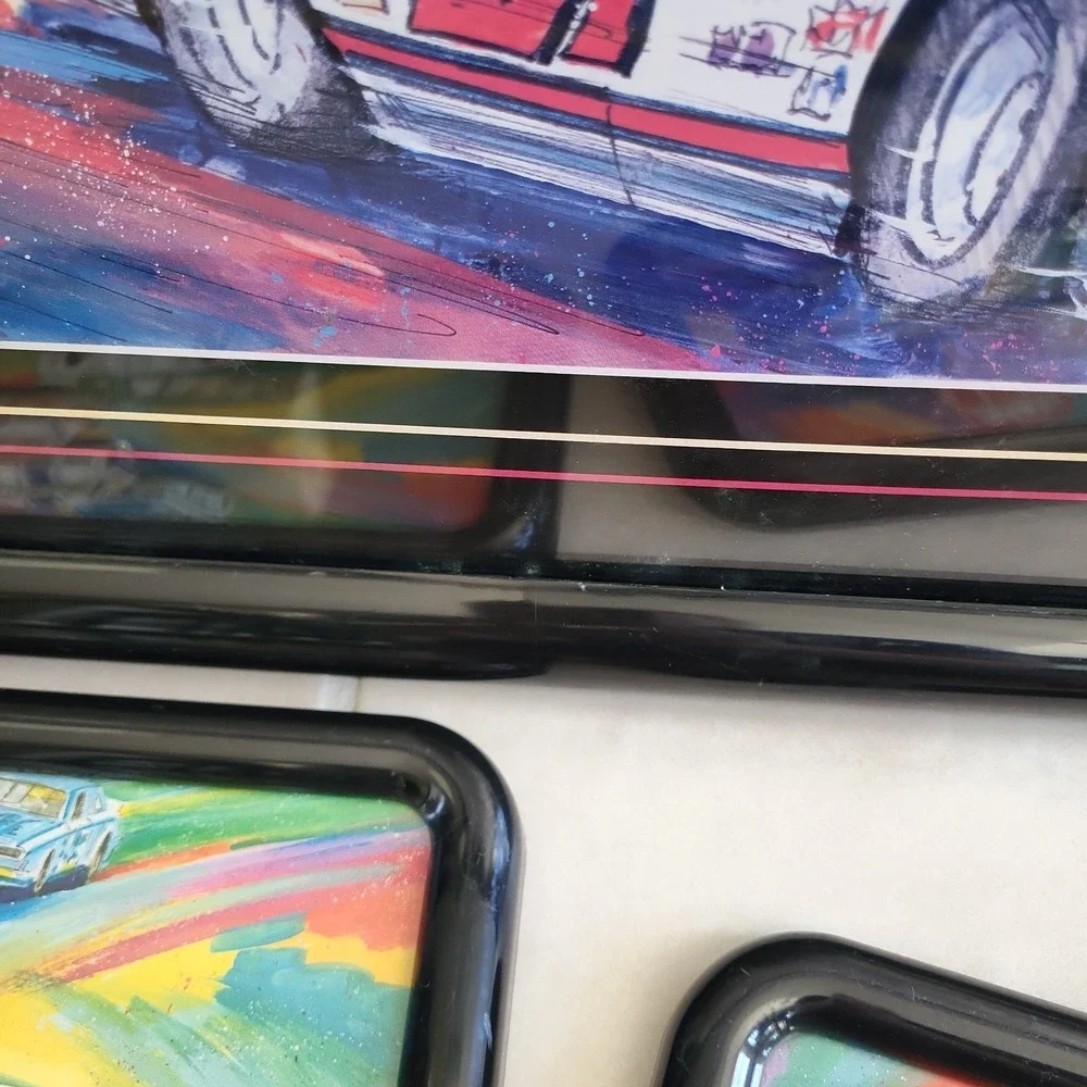 Vintage Home Interiors NASCAR Colorful 1980's Racing Car Wall Art Set Stock Cars